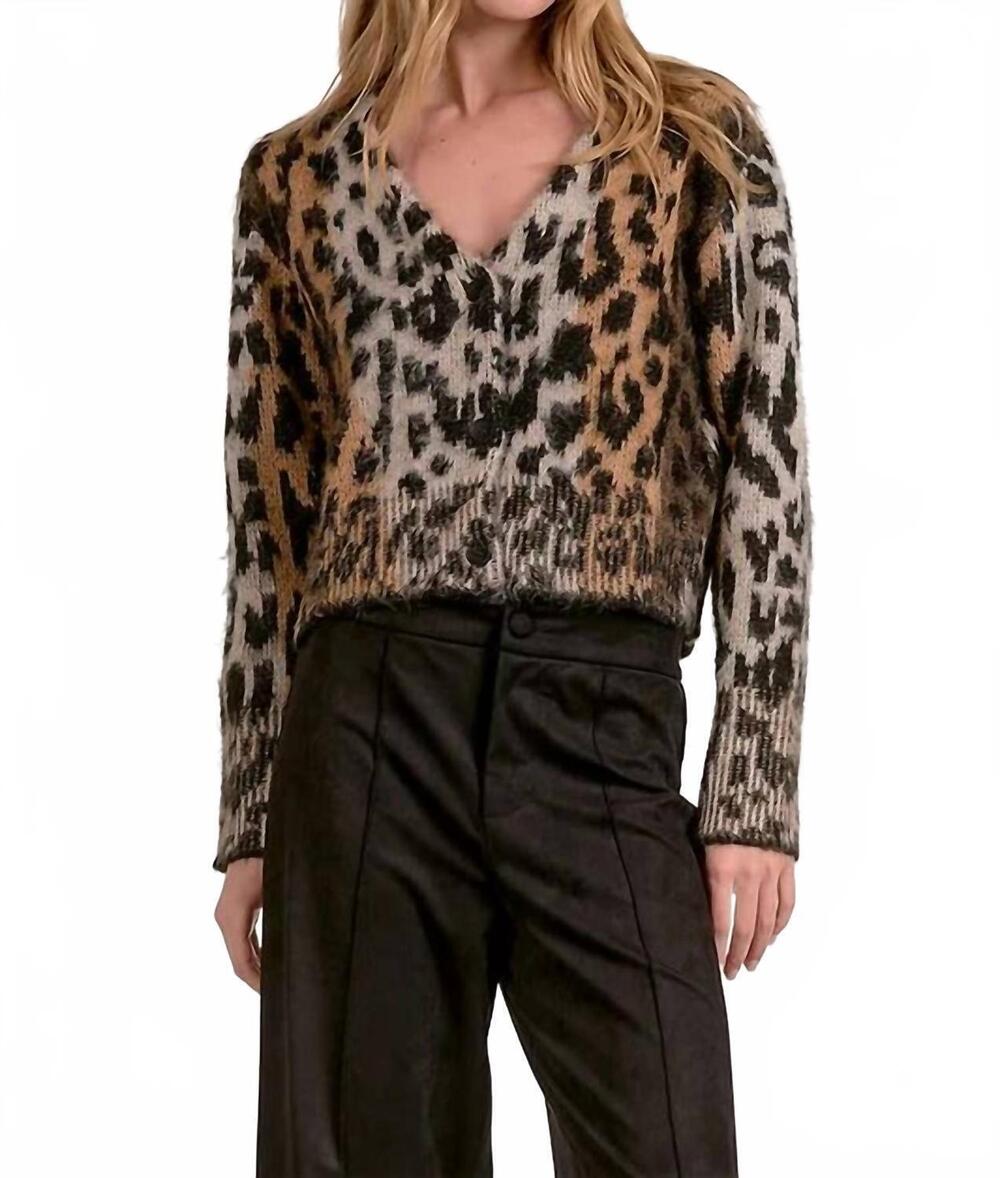 NEW ELAN cheetah printed cardigan in brown